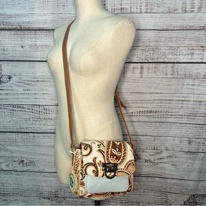 Spartina 449 St. Simons Savannah Hipster Linen and Blue Leather Crossbody Purse